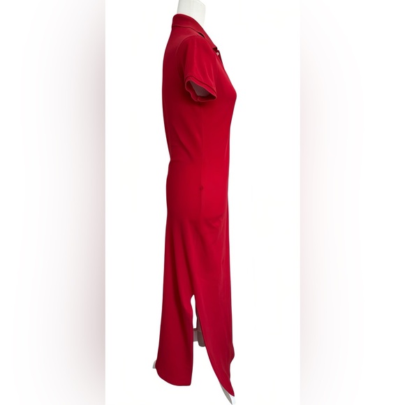 Polo Ralph Lauren Red Maxi Dress Women’s M Cotton Mesh Stretch Logo Shirt Dress - Picture 3 of 10